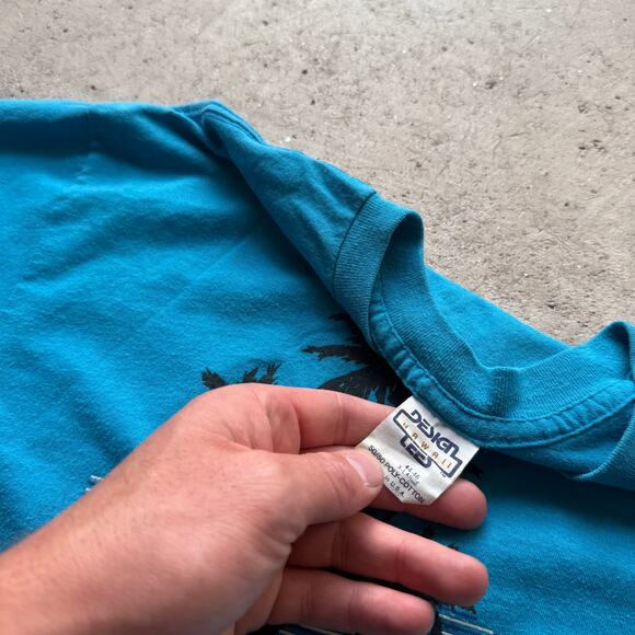 Men's Vintage 80's Hawaii Blue Palm Tree Beach Tropical Tourist Tee Shirt Sz XL - Picture 3 of 6